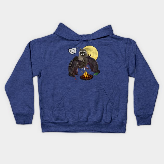 Where Did You Get That Hat, Larry?! Raccoon & Armadillo Comic Kids Hoodie by Ashley D Wilson